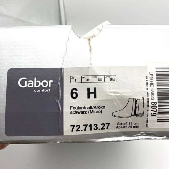 NWB GABOR Comfort Black Leather Ankle Boots Low Heel Back Zip US 8H Wide Fit - Picture 12 of 12